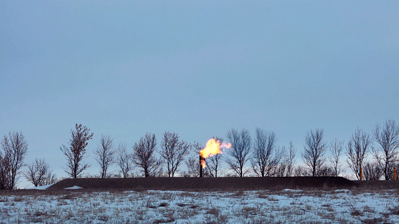 A gas flare in North Dakota. 